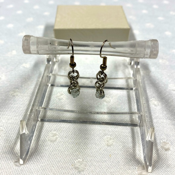Silvertone Dangle Pierced Earrings with Clear Beads with Box - Picture 2 of 3
